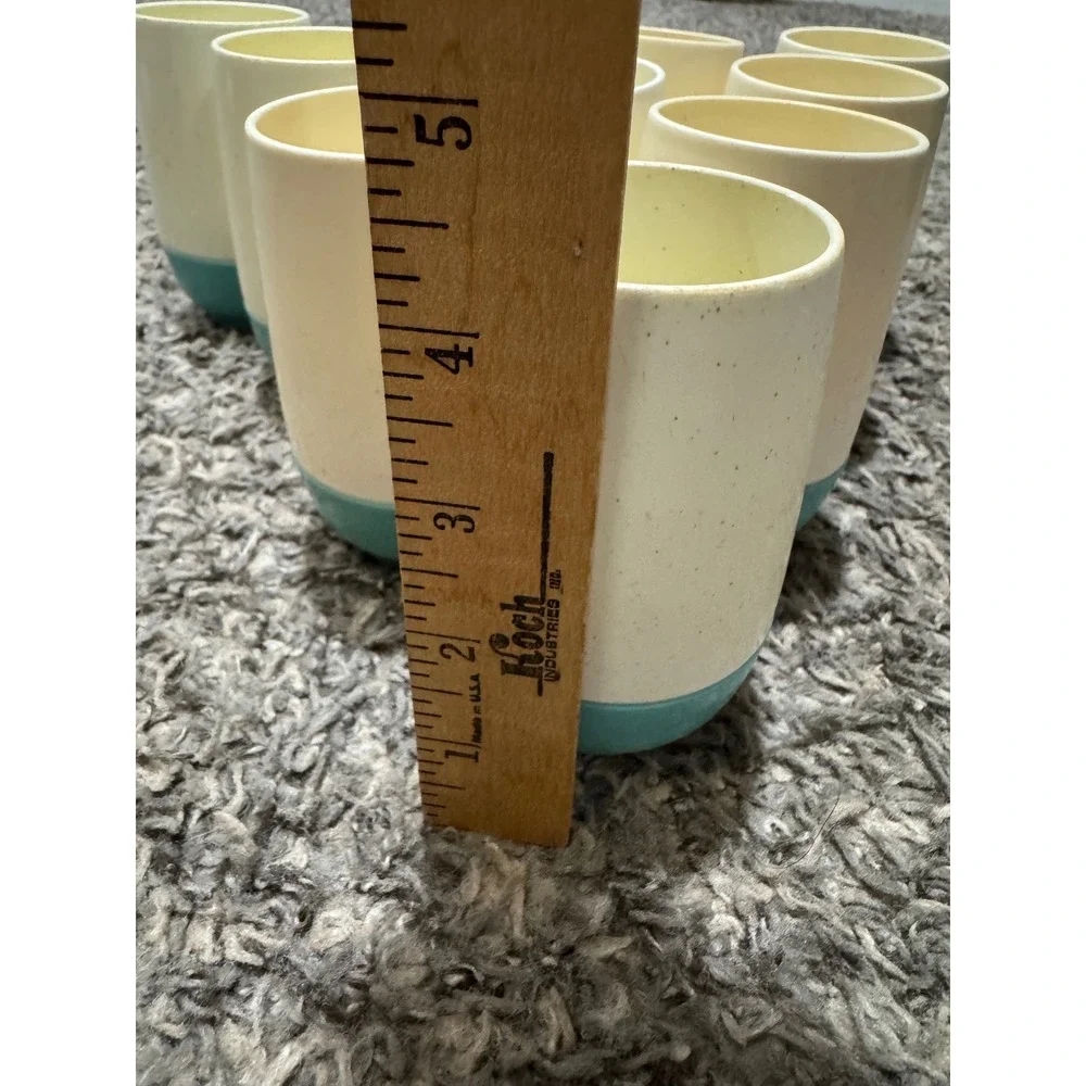Vintage Vacron Bopp-Decker Plastics Set of 10 Tumblers‎ Cream Turquoise MCM USA